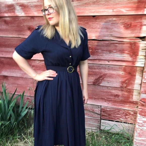 navy blue shirtwaist dress